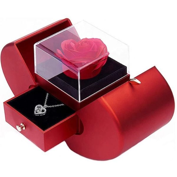 Everlasting Red Rose Jewellery Case with Necklace or Bracelet (please select preference in notes)